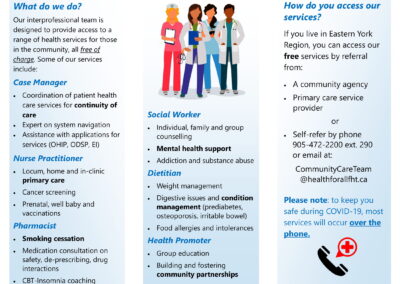Brochure for patients in white and blue